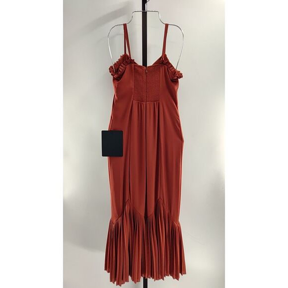 Lulus Women Channa Pleated Hem Midi Dress Rusty Red Basic Sleeved Small - Picture 3 of 3